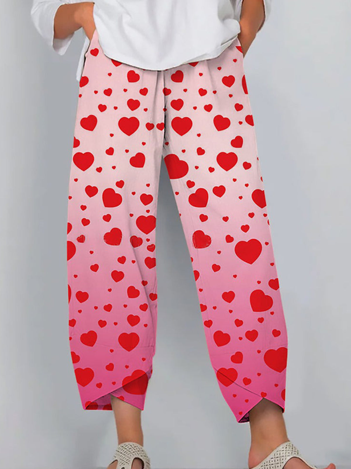 Valentine's Day Love Heart Shaped Polka Gradient Women's Casual Trousers