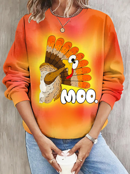 Women's Fun Thanksgiving Turkey Print Long Sleeve Casual Top