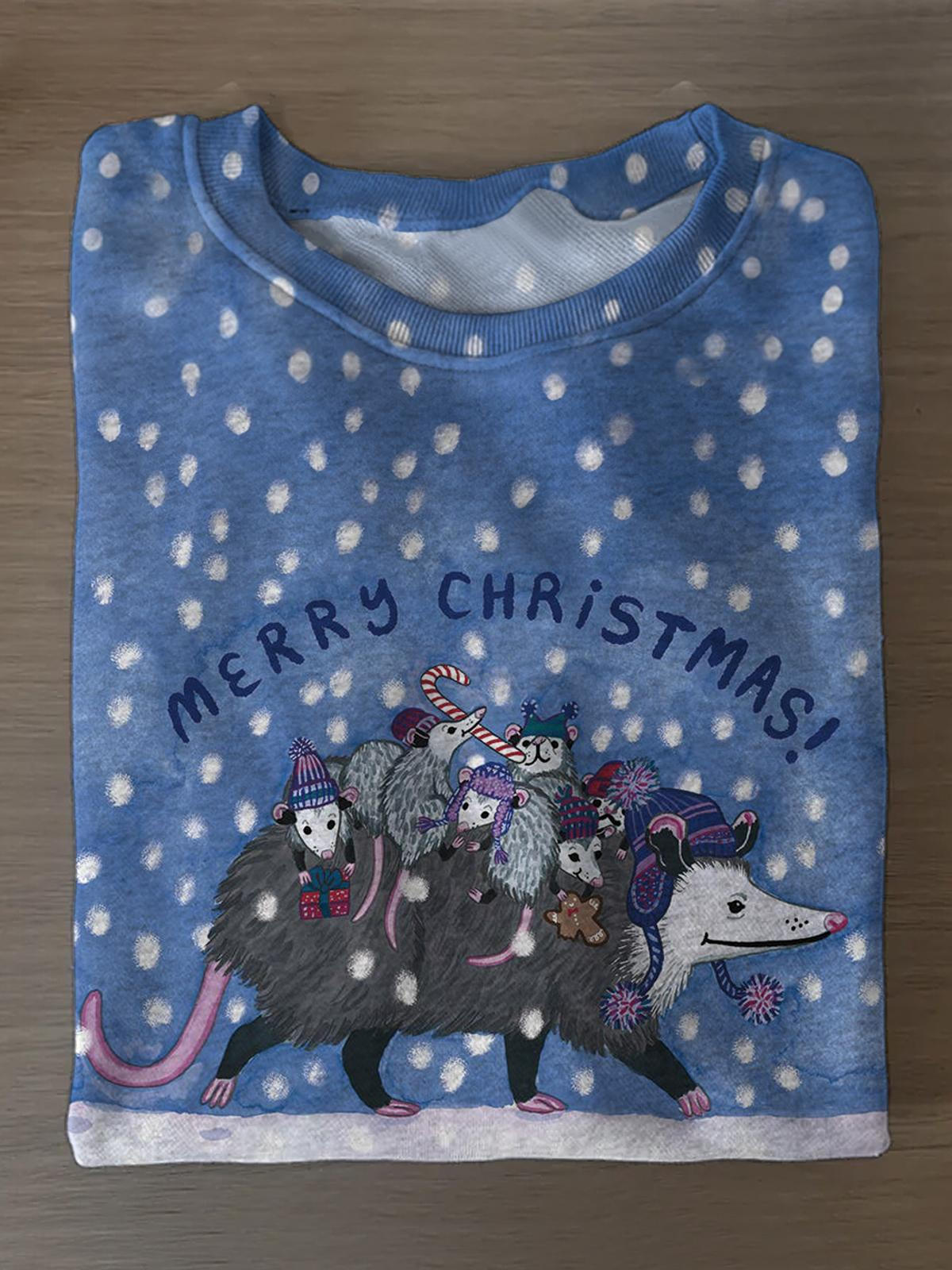 Merry Christmas Printed Long Sleeve Casual Top