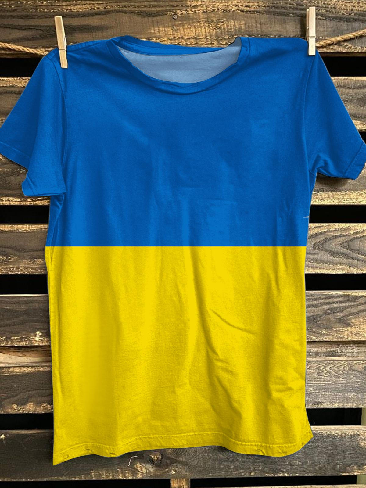 Blue And Yellow Printed Crew Neck T-shirt