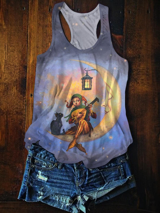 Vintage Singing On The Moon Printed Casual Tank Top