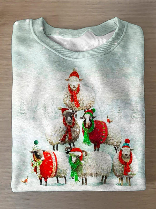 Women's Christmas Sheep Print Printed Long Sleeve Casual Top