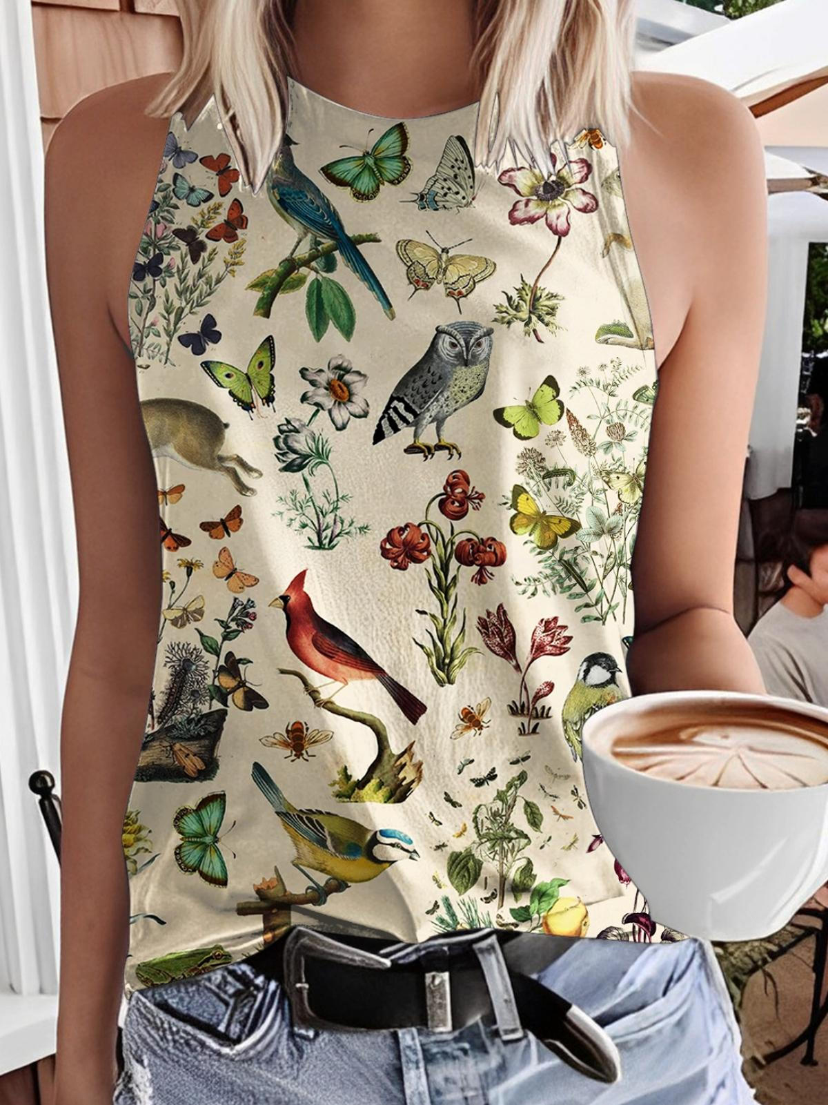 Medieval Garden Animals Print Casual Sleeveless Top