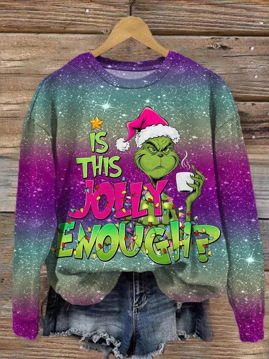 Colorful Christmas Monster Printed Long Sleeve Casual Top