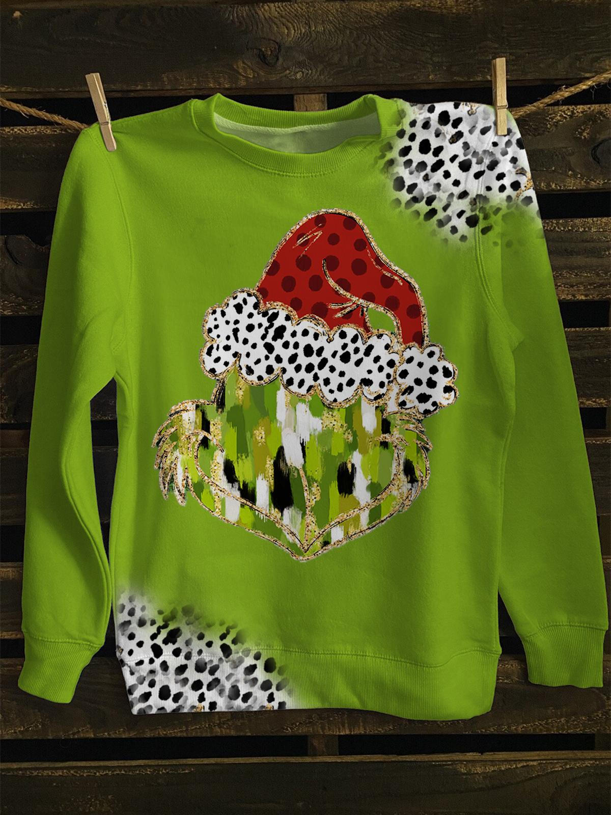 Coquette Glitter Green Guy Leopard Christmas Sweatshirt