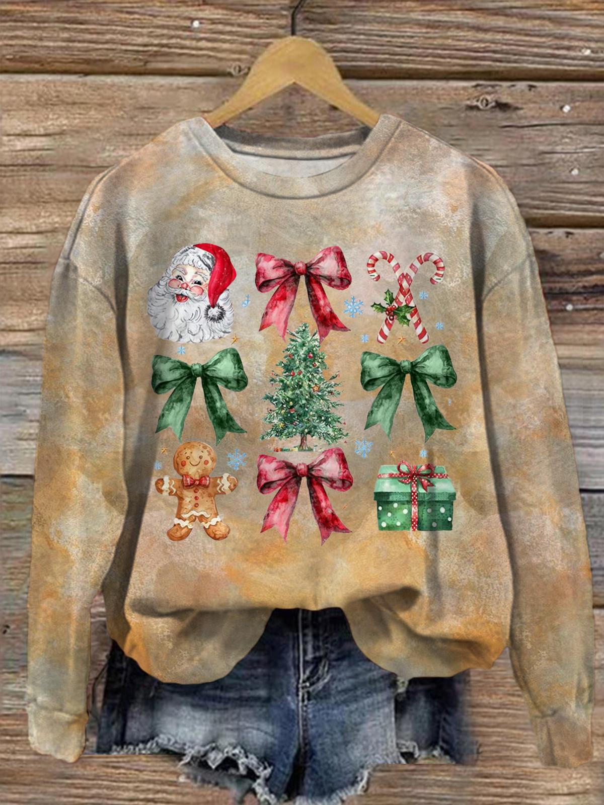 Retro Coquette Bow Christmas Long Sleeve Top