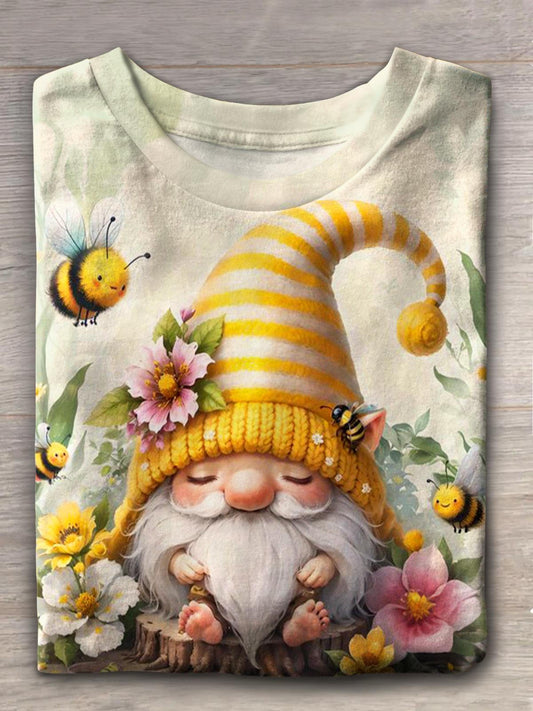 Cute Sleeping Bee Gnome Crew Neck T-shirt