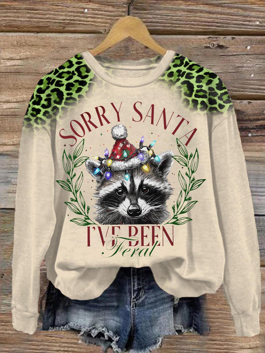 Funny Sorry Santa I've Been Feral Leopard Long Sleeve Top