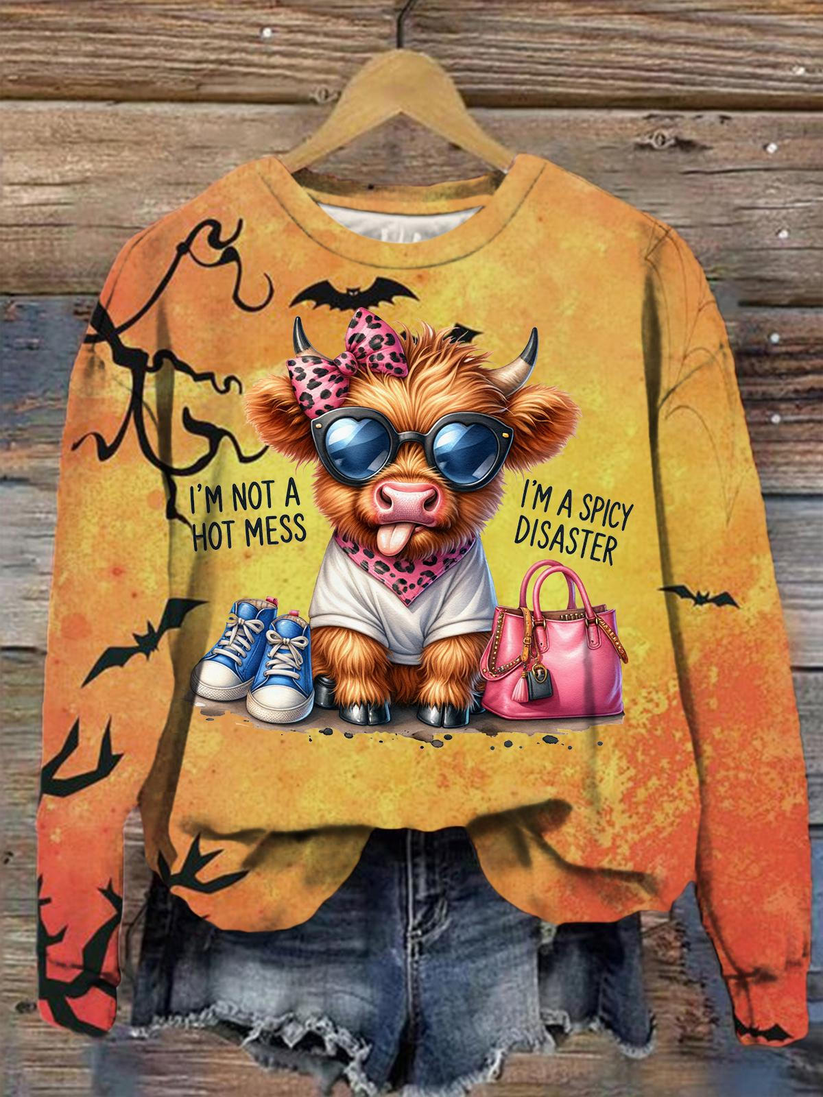 I'm Not A Hot Mess Cow Fun Fall Retro Print Top