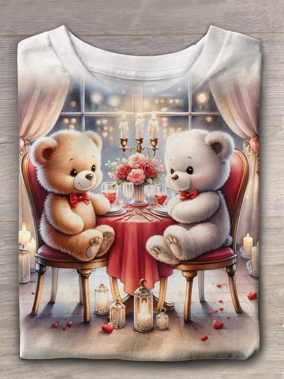 Cute Bear Valentines Crew Neck T-shirt