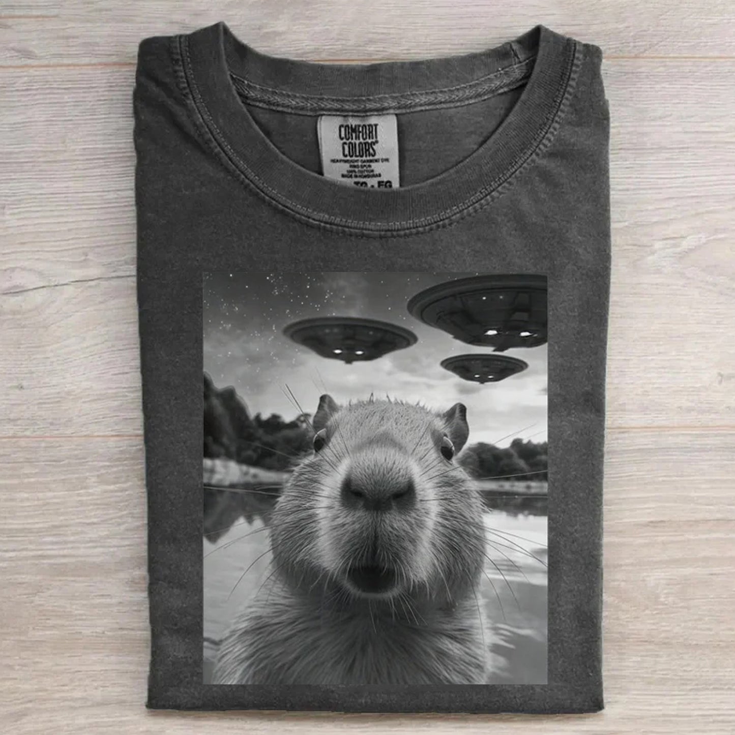 Funny Capybara UFO Retro T-shirt