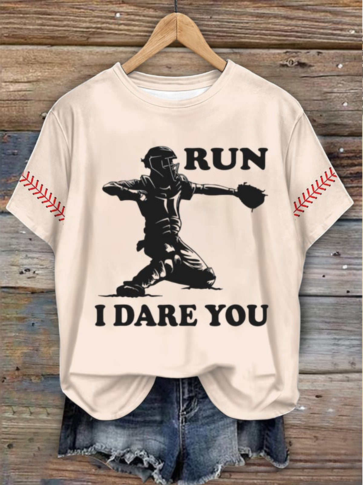 Women's Baseball Run I Date You Printed Crew Neck T-shirt