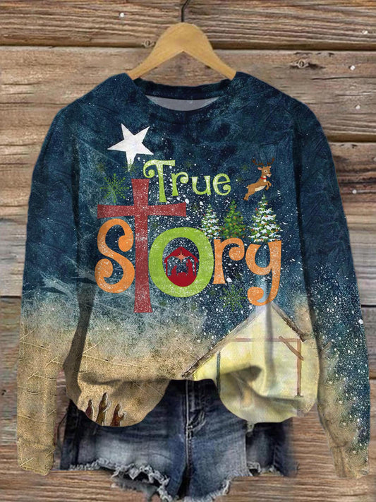 Faith True Story Printed Long Sleeve Casual Top