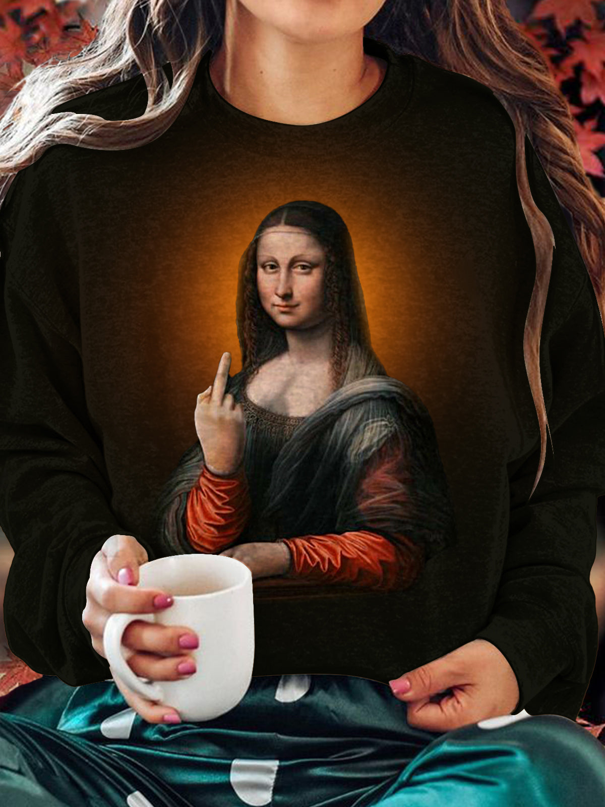 Mona Lisa's Ironic Crew Neck Casual Sweatshirt