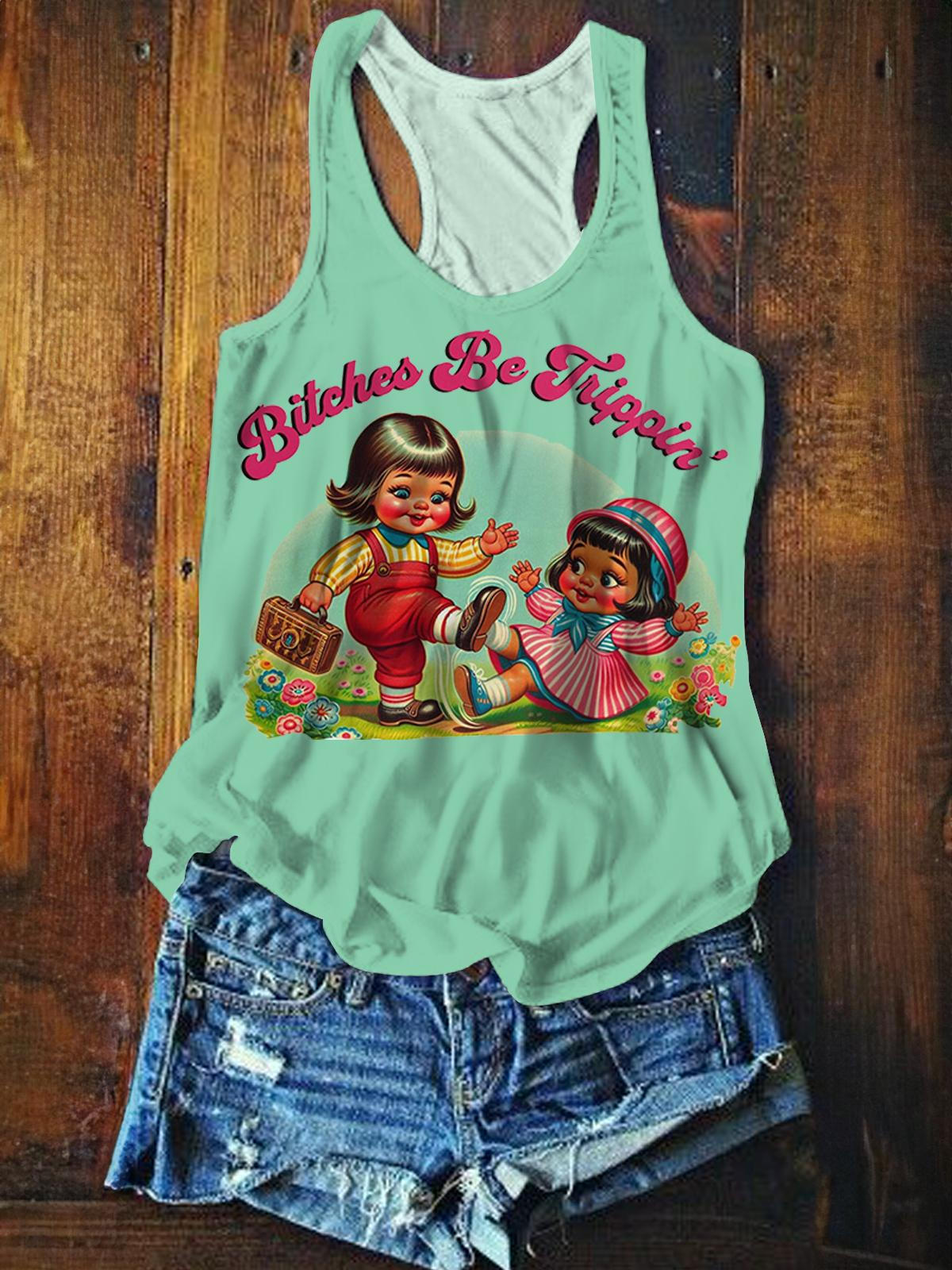 Women's Retro Funny Art Print Tank Top