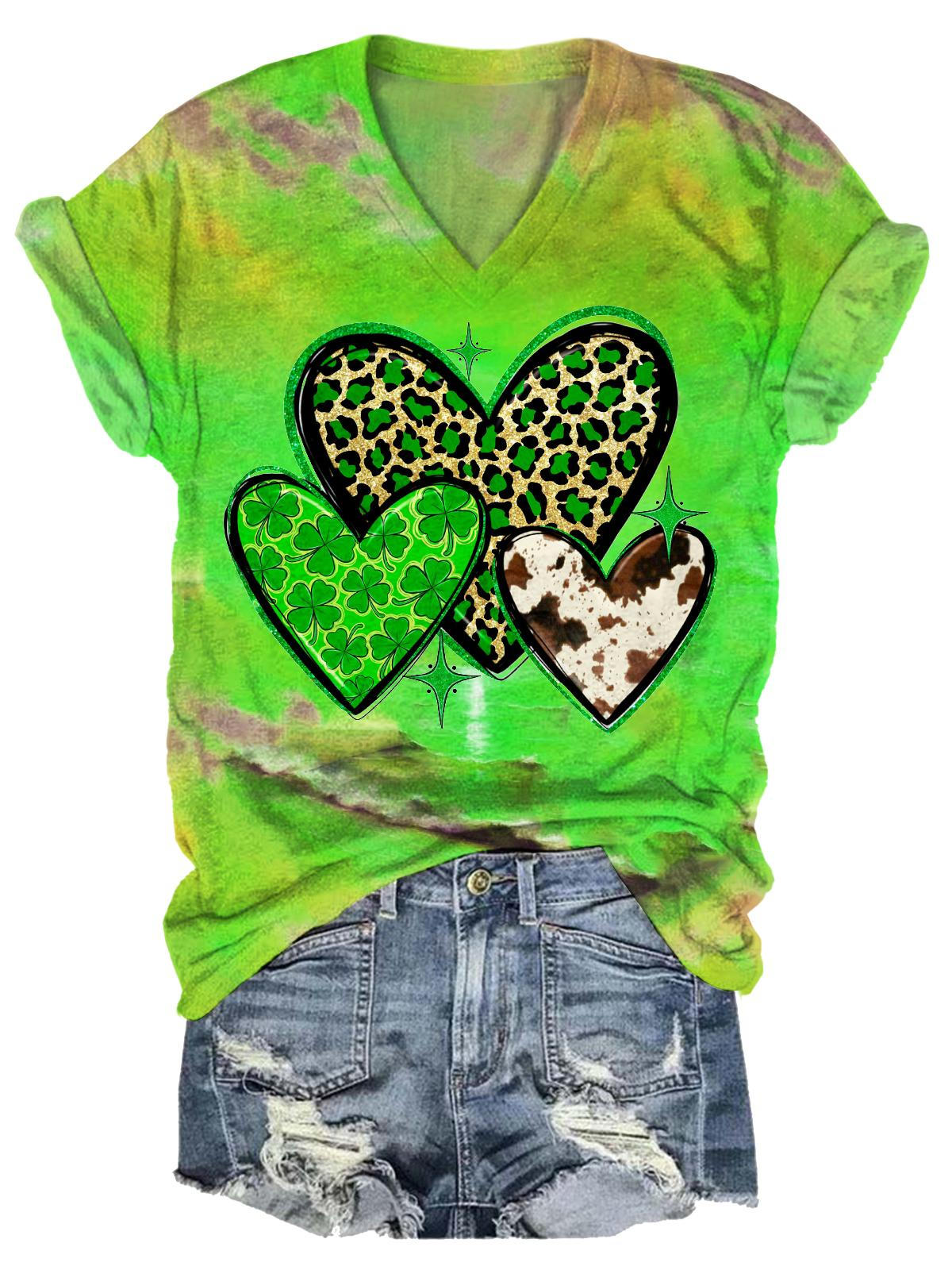 Happy St. Patrick Day Love Heart Fashion Fun Print T-shirt