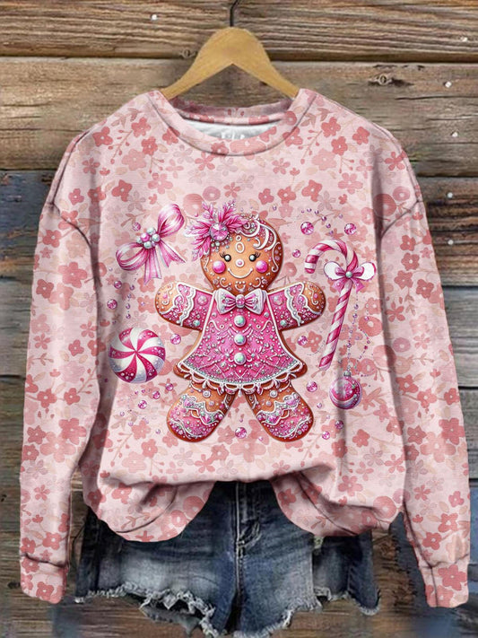 Women's Christmas Cute Cookie Floral Print Long Sleeve Top