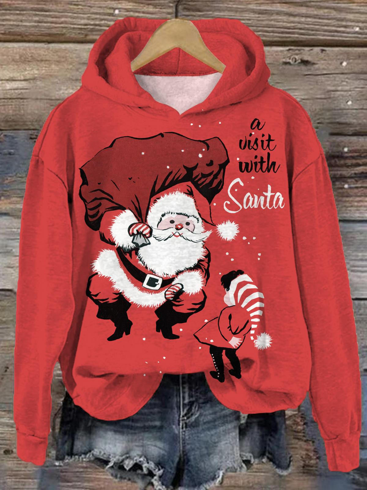 Women's Christmas Santa Claus Kids Cute Creative Printed Hoodie