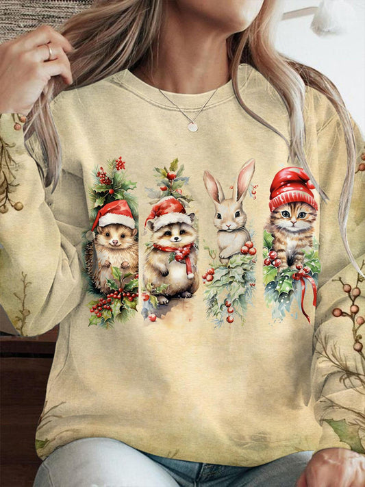 Women's Animal Christmas Prints Crew Neck Casual Sweatshirt