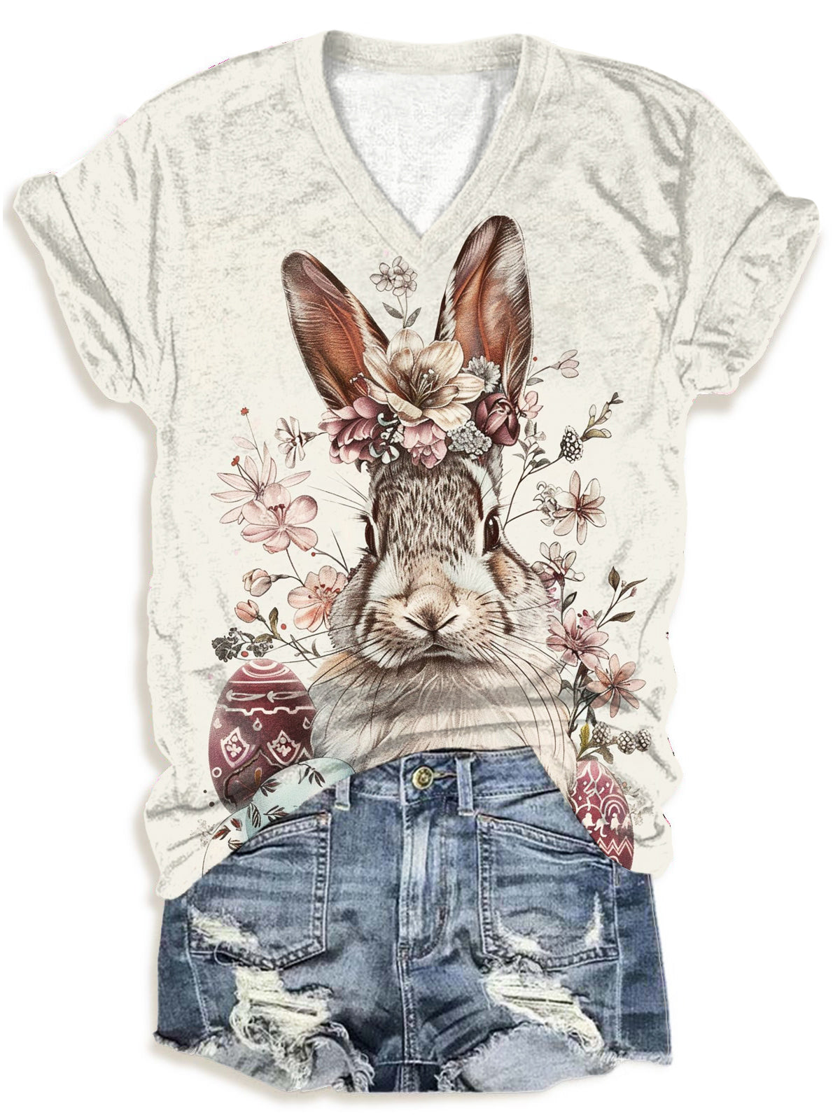 Easter Bunny And Eggs V-Neck T-Shirt