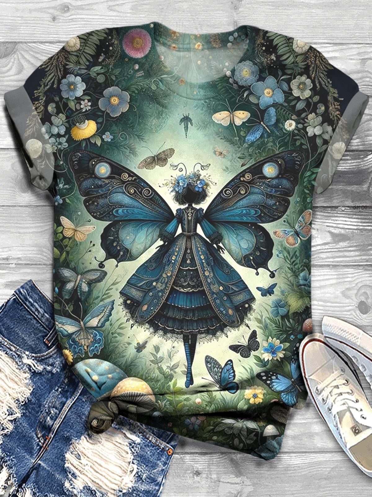 Butterfly Angel In Fantasy Crew Neck T-shirt