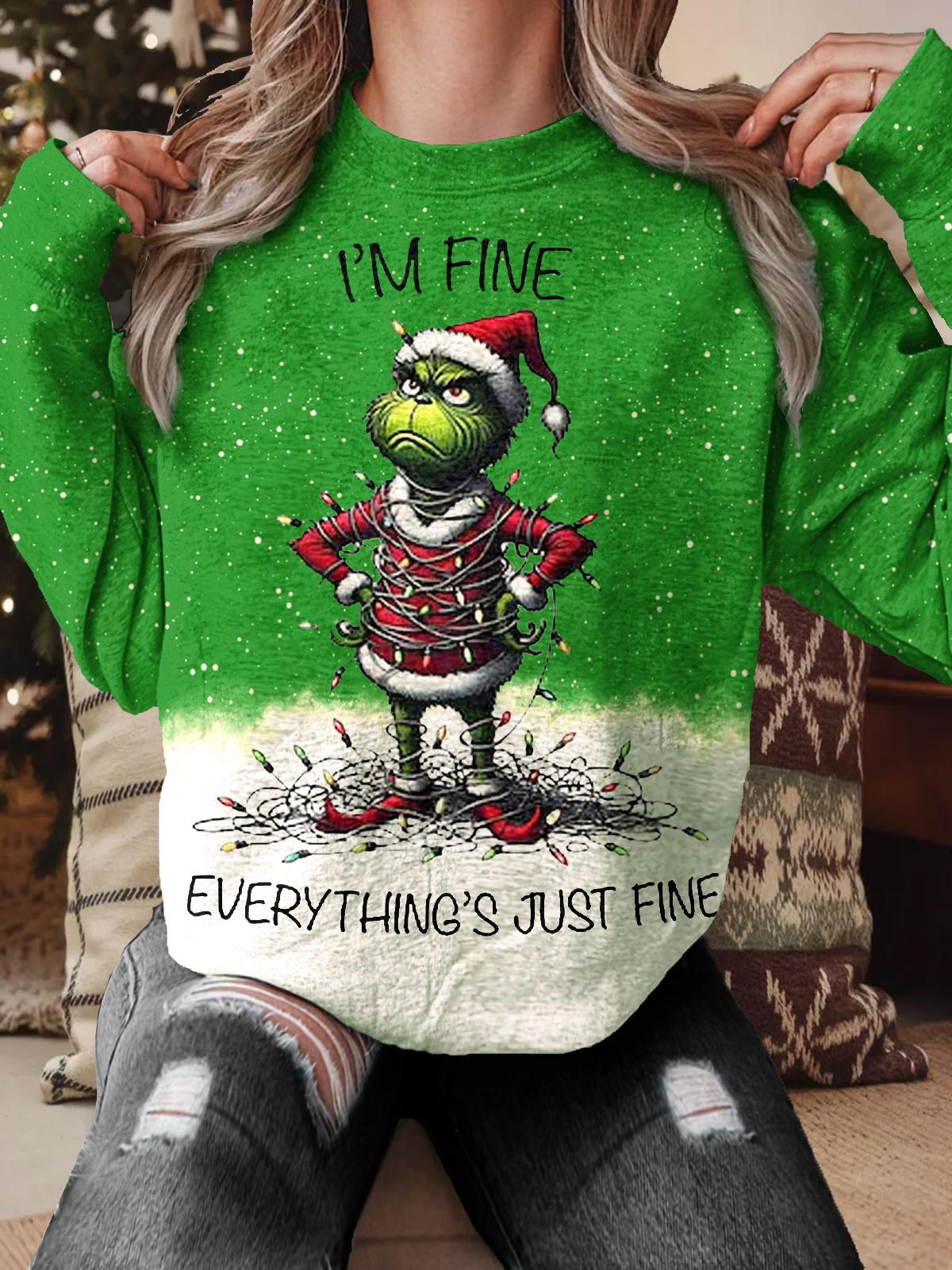 Everything's Fine Christmas Crew Neck Casual Sweatshirt