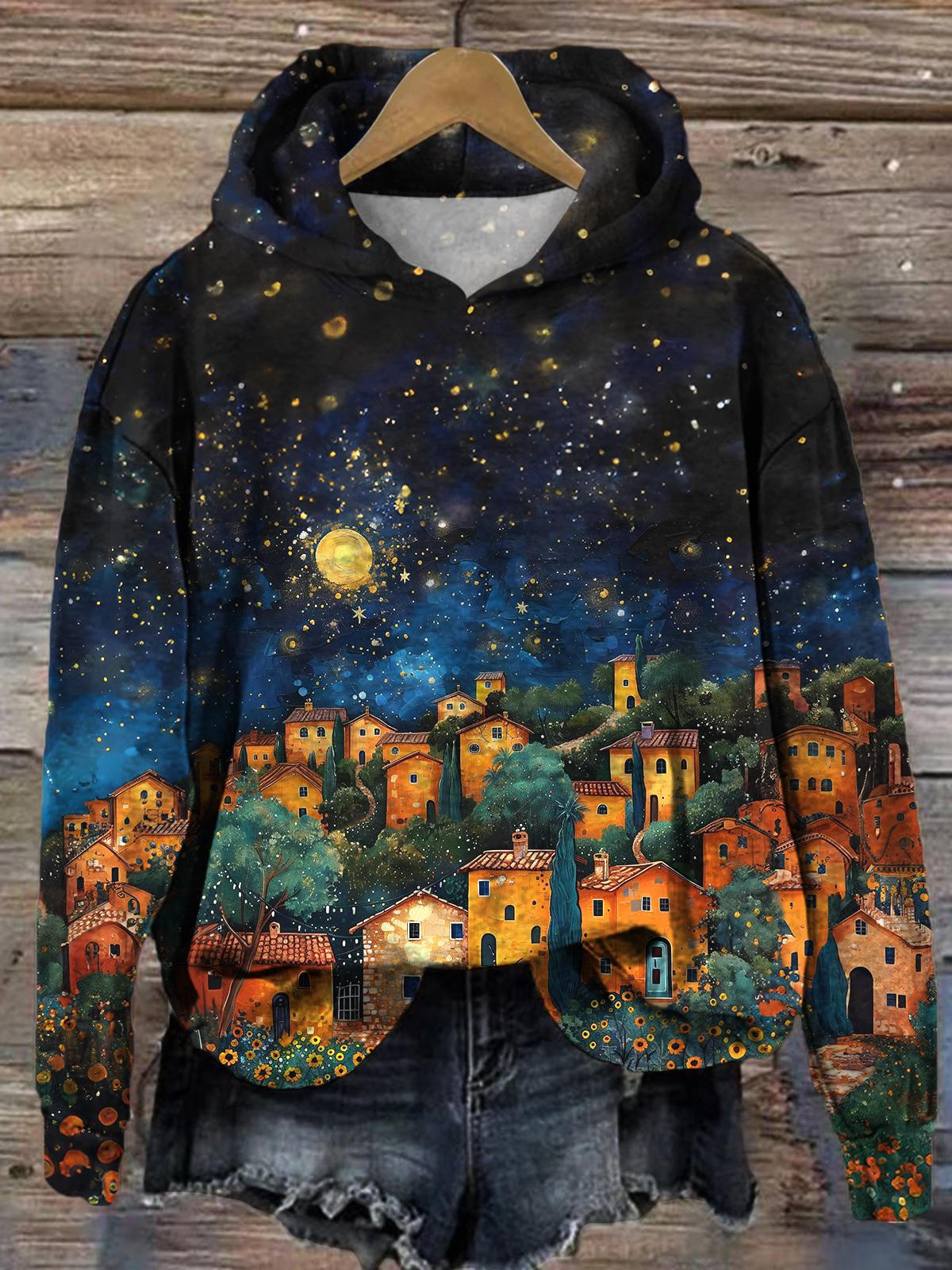 Women's Night Sky Countryside Gradient Casual Long Sleeve Top