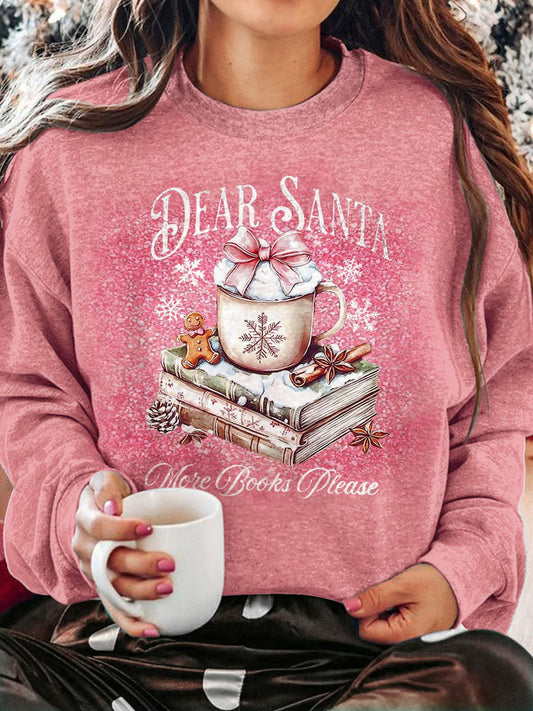 Women's Christmas Secretary Coffee Print Crew Neck Casual Sweatshirt