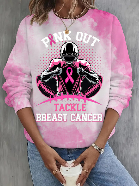 Women's Breast Cancer Football Pink Out Long Sleeve Casual Top