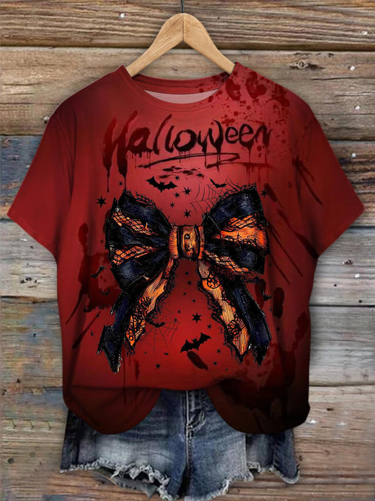 Halloween Bow & Bats Crew Neck T-shirt