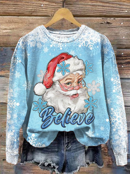 Women's Santa Believe Crew Neck Long Sleeve Top