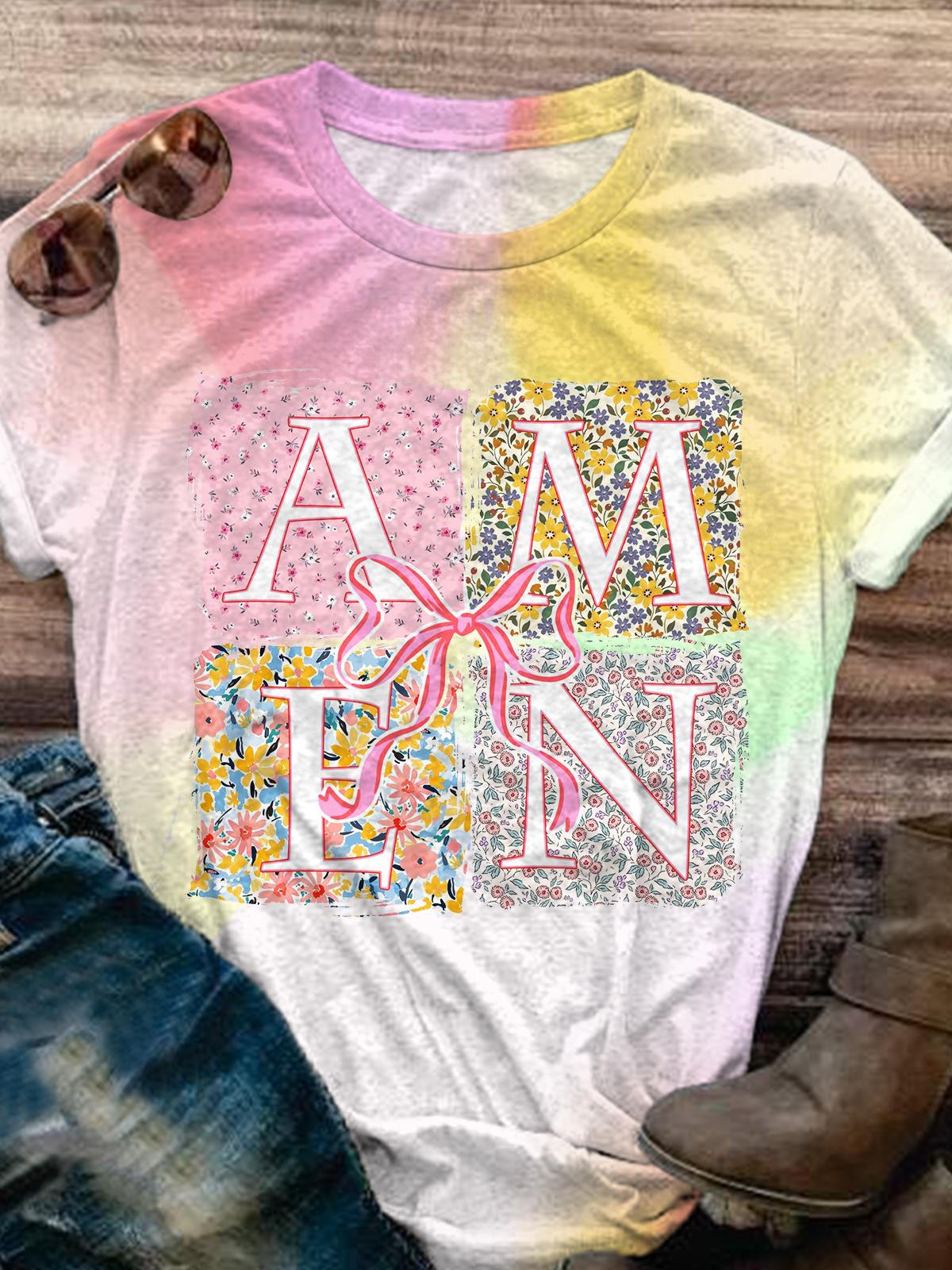 Easter Day Fun Small Floral Tie Dye Print T-shirt