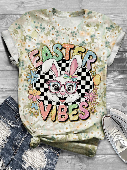 Easter Day Vibes Happy Bunny Spring Print T-shirt