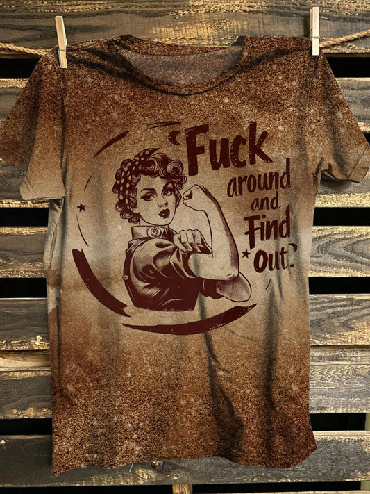 Fuck Around And Find Out Vintage Distressed Print Casual T-shirt