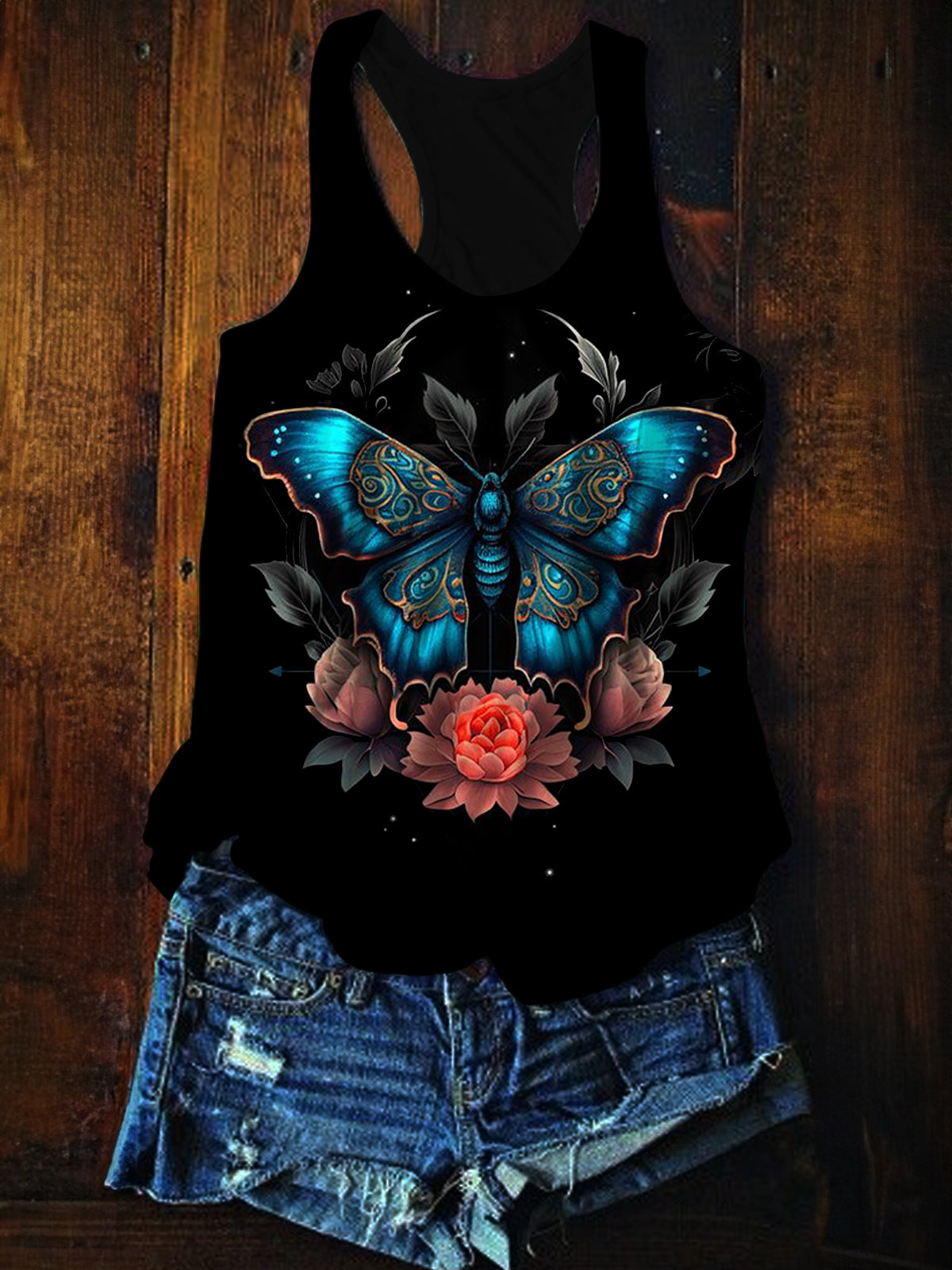 Women's Summer Round Neck Butterfly Printed Vest