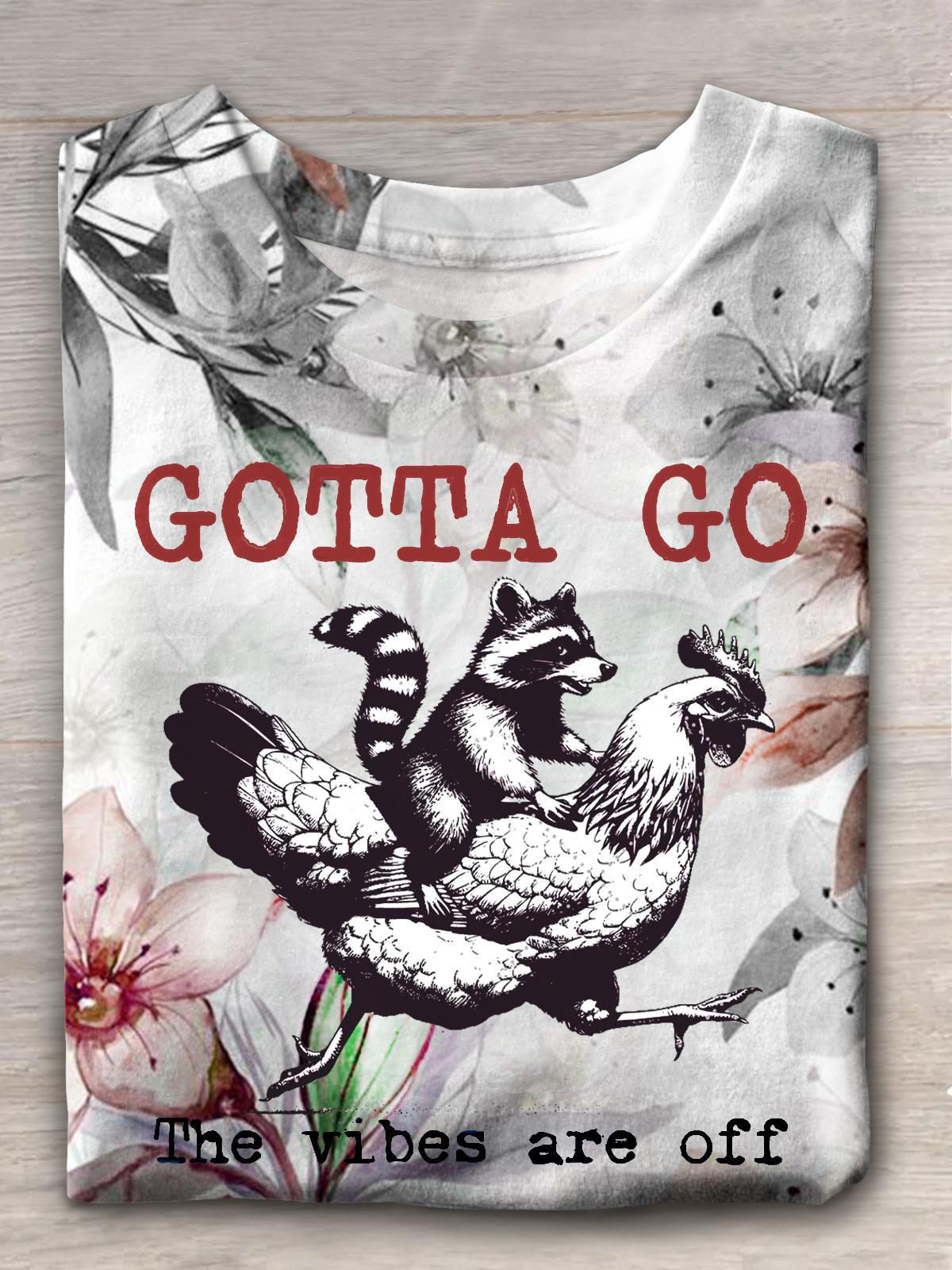 Gotta Go The Vibes Are Off Raccoon Rooster Print T-shirt