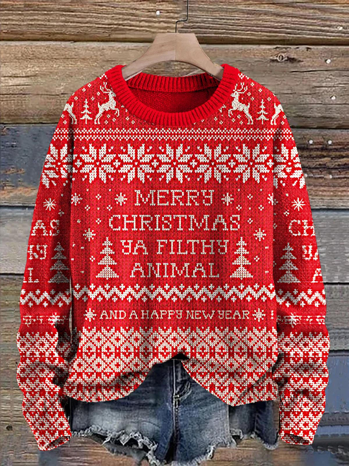 Women's Merry Christmas Crew Neck Long Sleeve Sweater