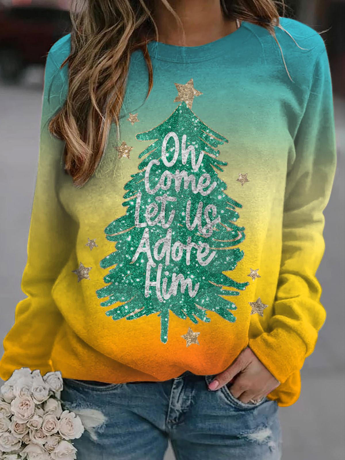 Women's Sparkling Christmas Tree Long Sleeve Sweatshirt