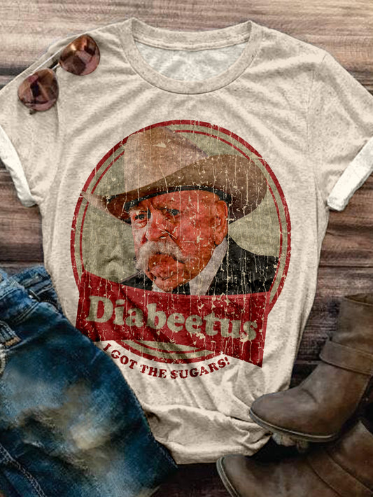 Diabeetus I Got The Sugars Vintage Pattern Crew Neck T-shirt