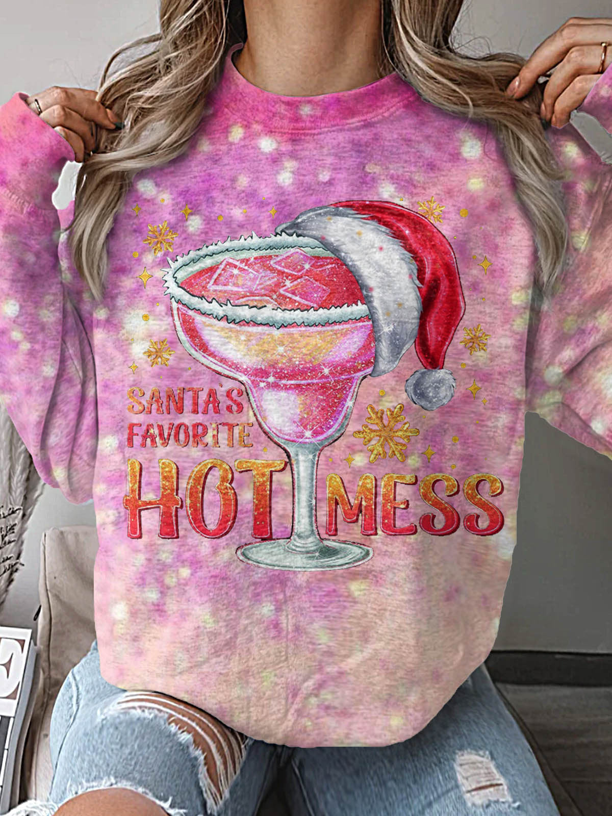 Santas Favorite Hot Mess Christmas Print Long Sleeve Top