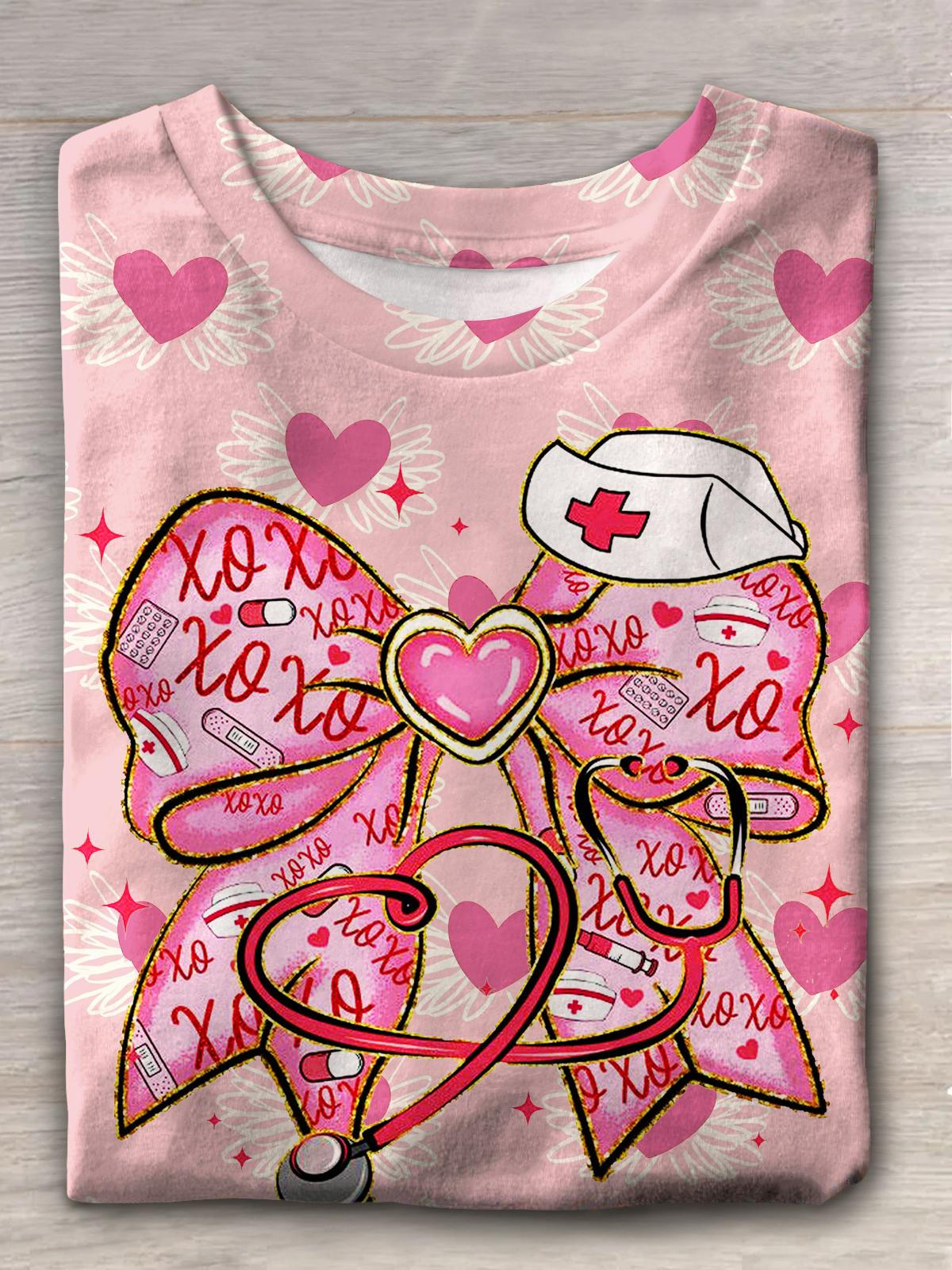 Xoxo Happy Valentine's Day Bowknot Nurse Print T-shirt