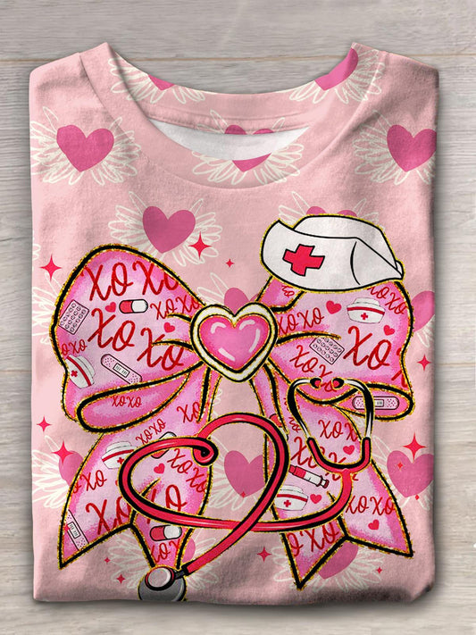 Xoxo Happy Valentine's Day Bowknot Nurse Print T-shirt