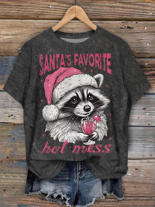 Christmas Gift Raccoon Crew Neck T-shirt