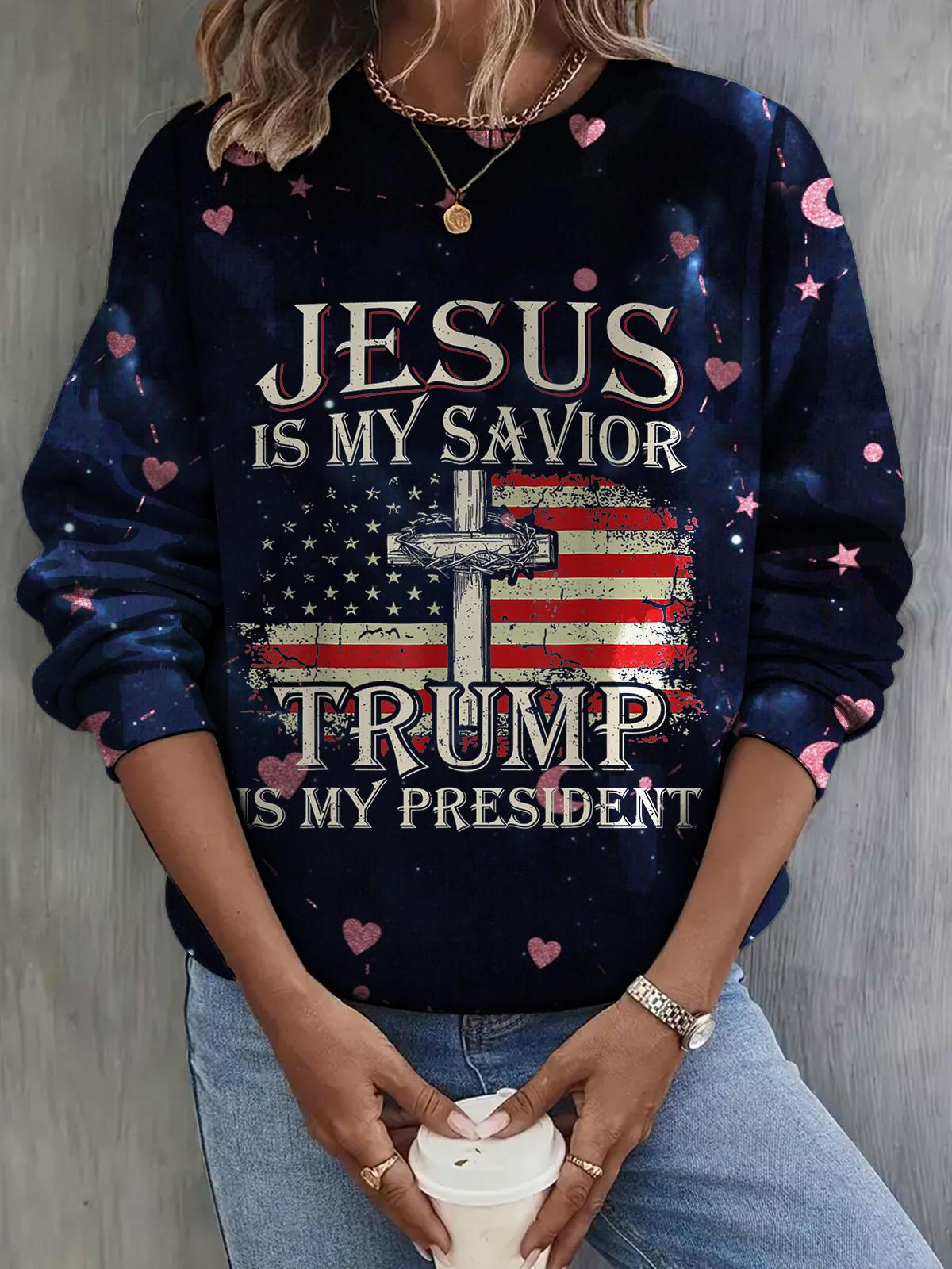 Jesus Is My Savior Trump Funny Word Print Long Sleeve Top