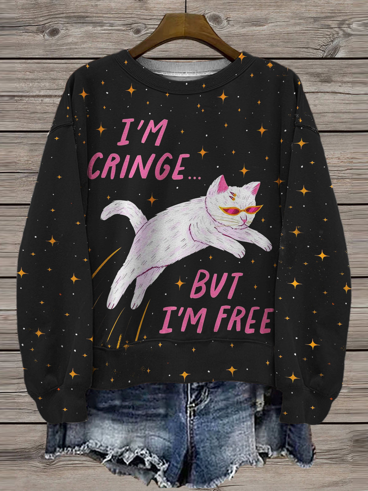 I'm Cring But I'm Free Printed Long Sleeve Casual Top