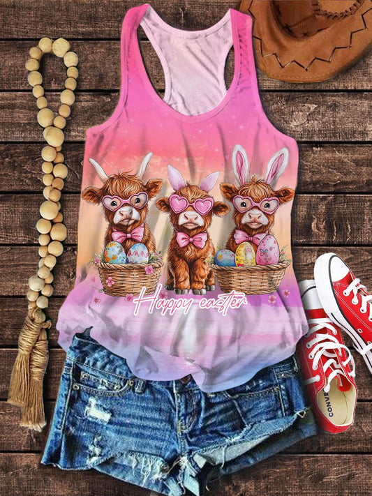 Easter Day Cute Cow Rabbit Ears Casual Holiday Print Vest