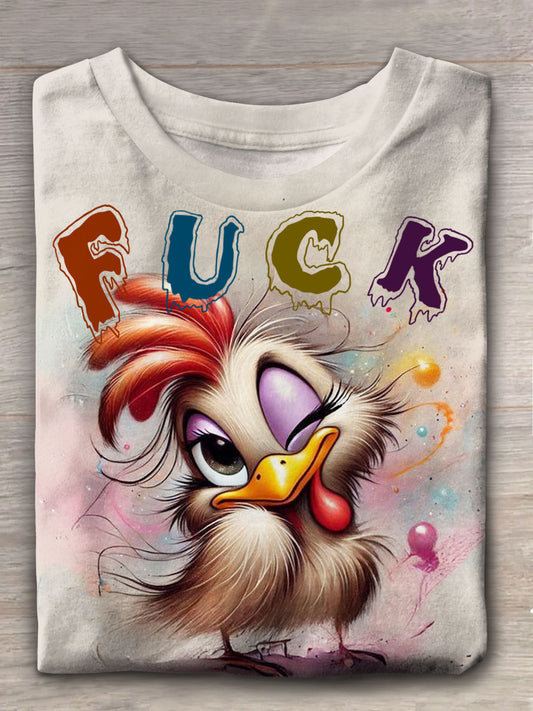 Fuck Funny Rooster Childish Print Casual T-shirt