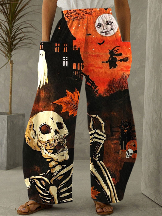 Halloween Skull Print Casual Pants