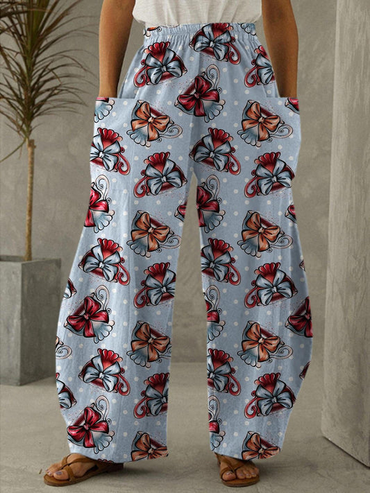 Women's Christmas Cute Coffee Cup Bowknot Print Casual Pants