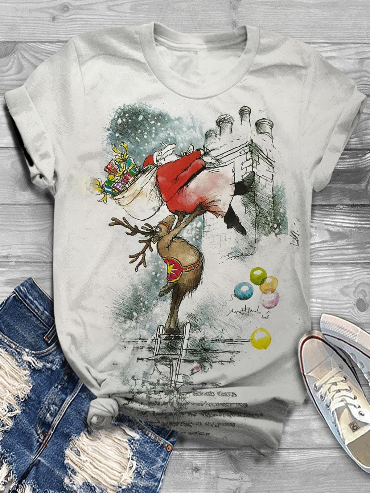 Santa Claus With Gifts Crew Neck T-shirt